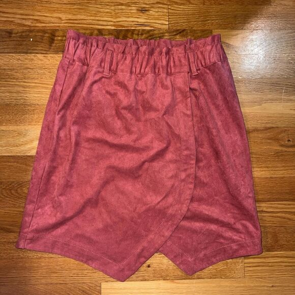 NWOT Anthropologie Suede Asymmetrical Burnt Pink Skirt - Picture 1 of 4